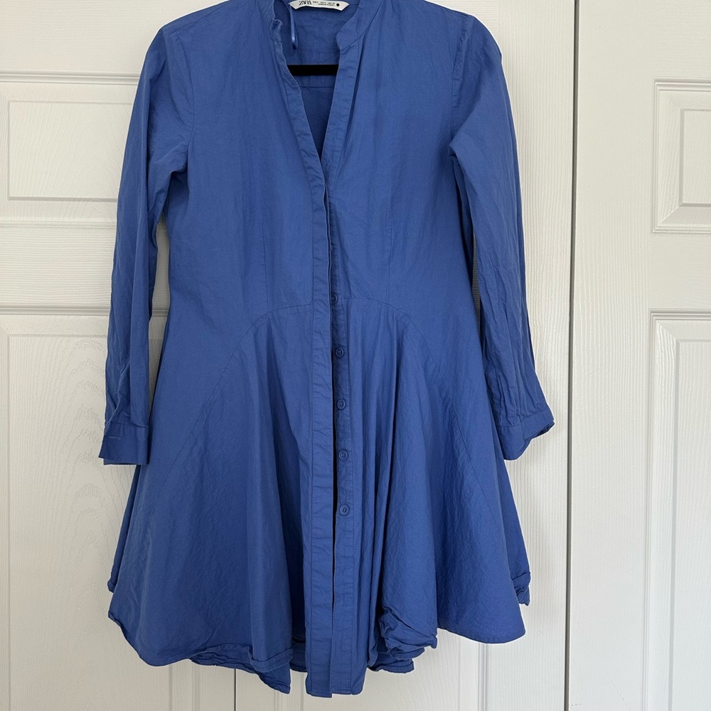 Zara Azure Button-Up Blouse
